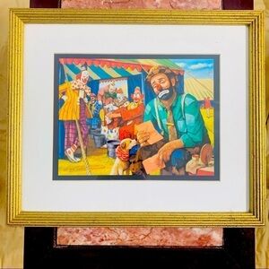 Vintage Emmett Kelly The Letter lithograph Leighton-Jones gold framed
